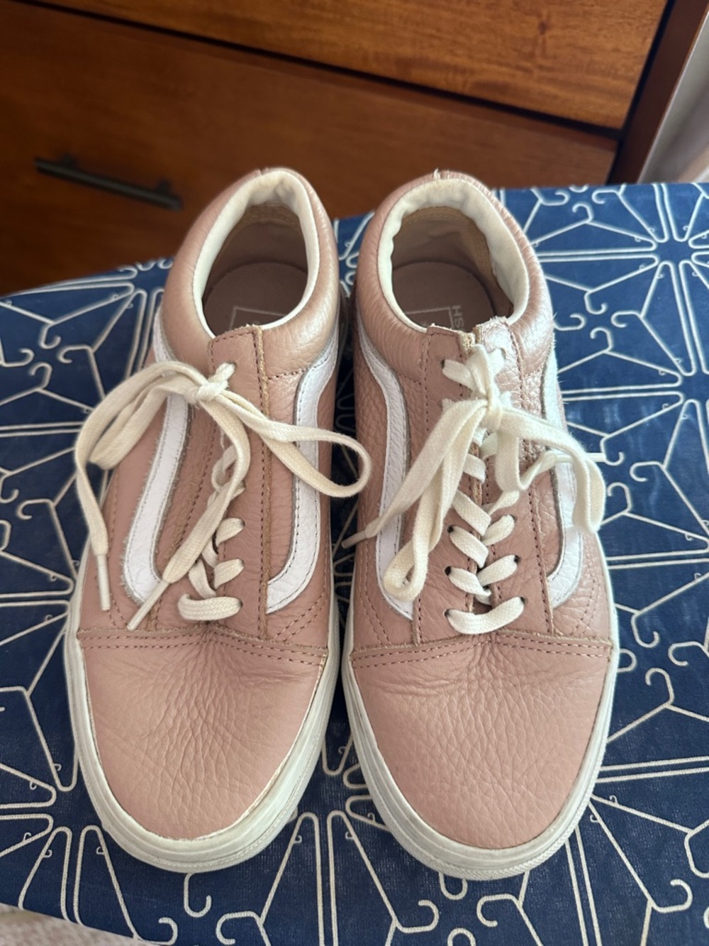Vans Old Skool Pink Leather Low-Top Sneakers with White Stripe